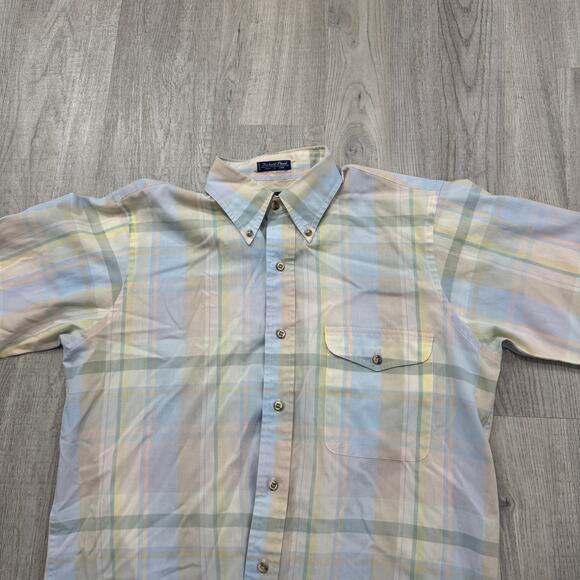 Vintage Gant Short Sleeve Button Shirt Men's Medium 80s Pastel Preppy Plaid - Picture 2 of 6